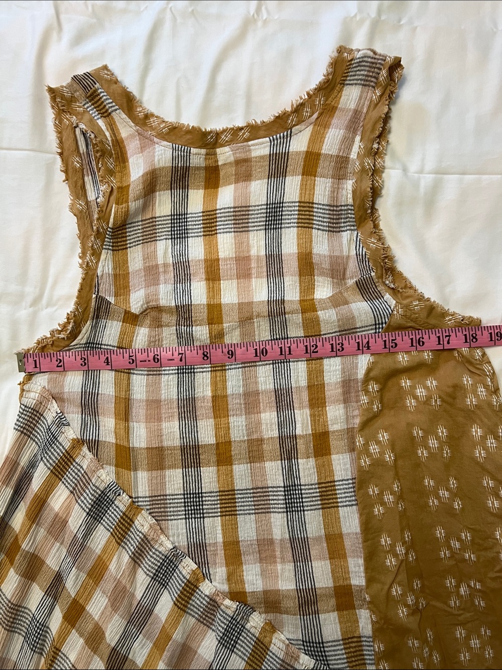 Free People No Stress Billowy Sleeveless Plaid Patchwork Raw Edge Midi Dress M - Picture 11 of 13
